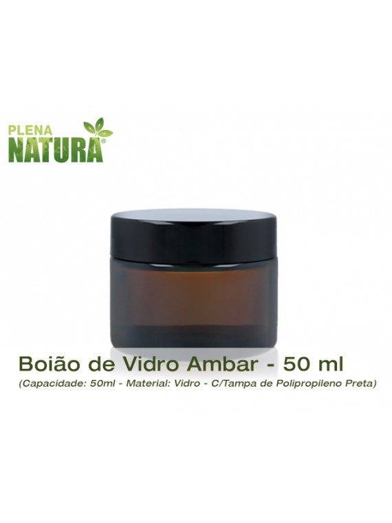 Boião - Vidro Ambar - 50 ml (c/tampa de Polipropileno - Preta)